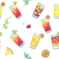 hand drawn watercolor cocktail French 75 on white background