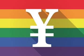 Fototapeta premium Long shadow lgbt flag with a yen sign