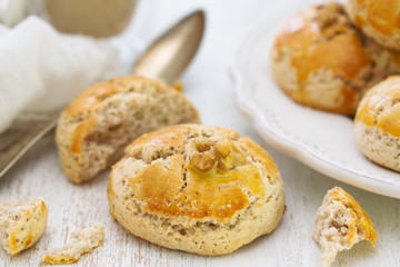 walnut cookies with cup of coffee