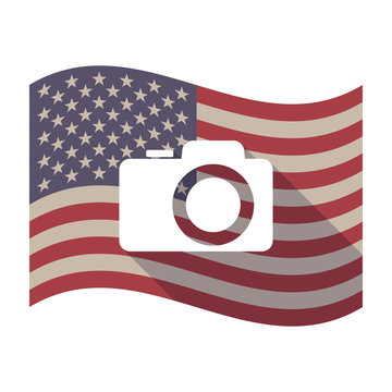 Long shadow USA flag with a photo camera
