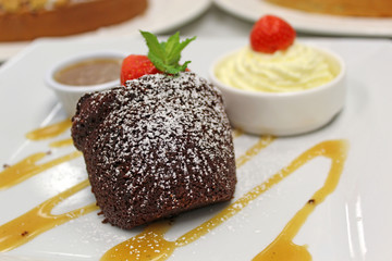 Chocolate Brownie with Caramel sauce 