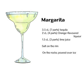 hand drawn watercolor cocktail French 75 on white background