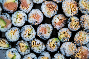 Sushi - Different kinds prepared on the plate