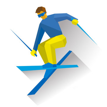 Winter sports - Aerial skiing (half-pipe, superpipe or slopestyle). Freestyle skier during a jump . Aerialist on ski isolated on white background. Flat style vector clip art.