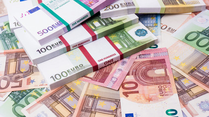 Euro banknotes. Many Euro banknotes