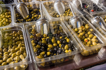 olives on the market. Greek olives
