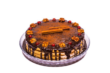 Chocolate cake isolated on white background