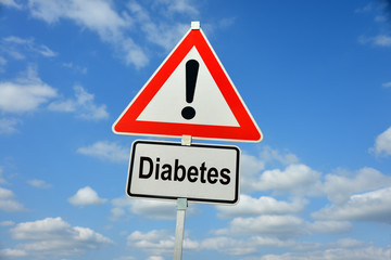 Diabetes, Zuckerkrankheit, Übergewicht, Lebensweise, Schild, Achtung, Warnung, symbolisch, Zucker,...