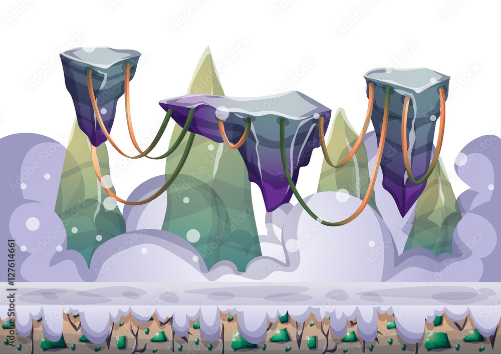 Aufkleber cartoon vector floating island background with separated layers for game art and animation game desi