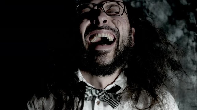 4k Crazy Professor Science Man Laughing our Loud like Mad