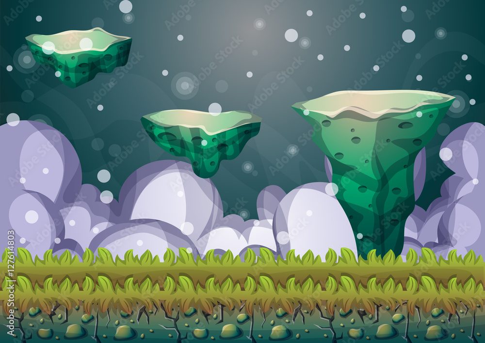 Aufkleber cartoon vector floating island background with separated layers for game art and animation game desi