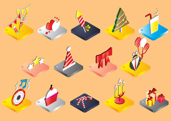 illustration of info graphic celebration icons set concept in isometric 3d graphic