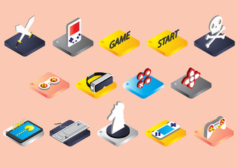 illustration of info graphic game icons set concept in isometric 3d graphic