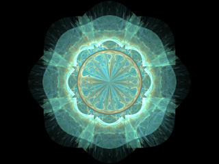 Computer fractal illustration of  mint floral pattern  on black background