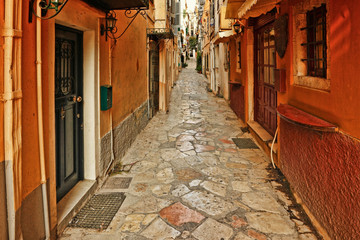 Fototapeta na wymiar The alleyways in Corfu, Greece