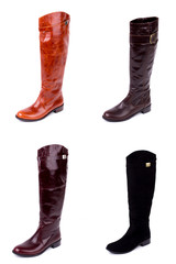 Women's autumn ankle boots brown average heels, one pair of isolated white background