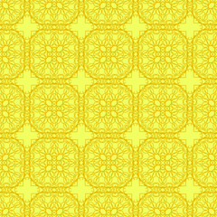 Yellow Ornamental Seamless Line Pattern. Endless Texture. Oriental Geometric Ornament