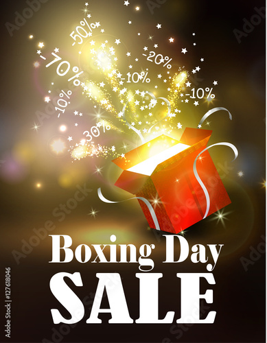 "Boxing day background with open red box" Stock image and ...