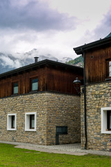 Mountain retreat in a cloudy scene