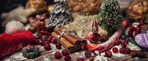 Christmas or New Year dark wooden background, Xmas brown board f