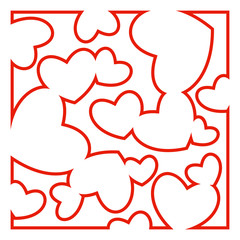 Outlined overlapping hearts. Decoration for a valentine's card.