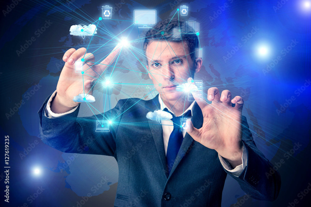 Poster man in cloup computing concept