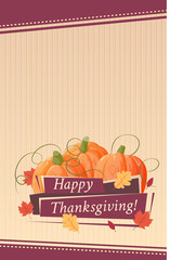 Happy Thanksgiving card with pumpkin, background, poster. Vector illustration