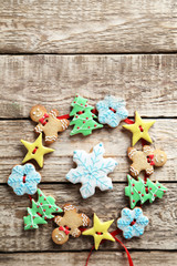 Christmas cookies on a grey wooden table
