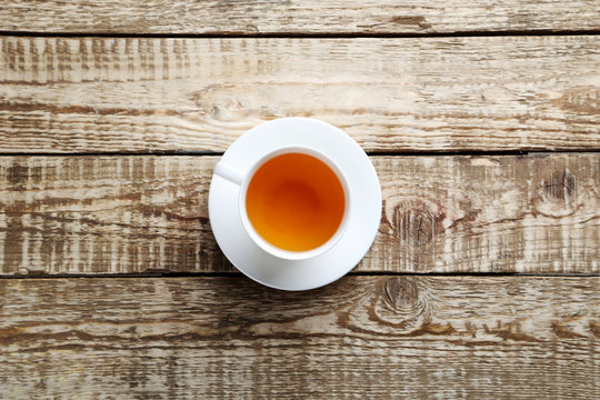 Cup of tea on a grey wooden table