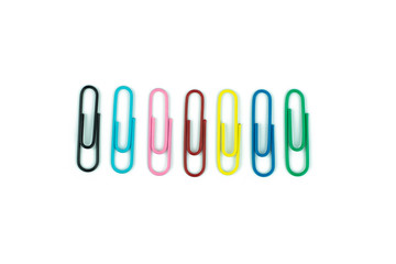 colorful paper clips isolated in white background