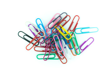 colorful paper clips isolated in white background