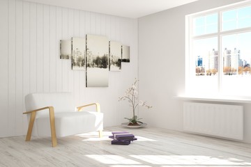Fototapeta na wymiar White room with chair. Scandinavian interior design