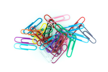 colorful paper clips isolated in white background