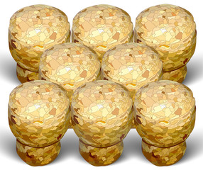 champagne cork three rows white background