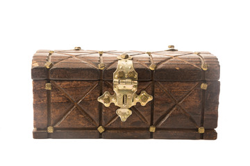 old vintage antique chest of wood isolated on white