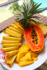 tropical fruit pineapple, mango, corambola, papaya