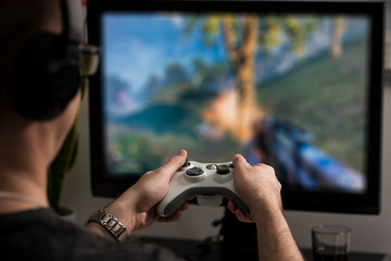 Gaming game play video on tv or monitor. Gamer concept.