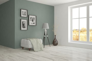 White room with chair. Scandinavian interior design. 3D illustration