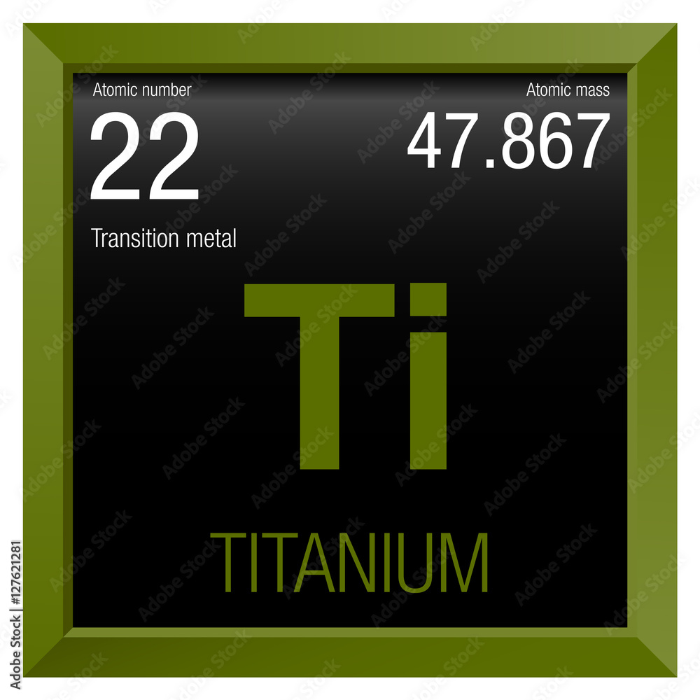 Sticker Titanium symbol. Element number 22 of the Periodic Table of the Elements - Chemistry - Green square frame with black background - Stickers