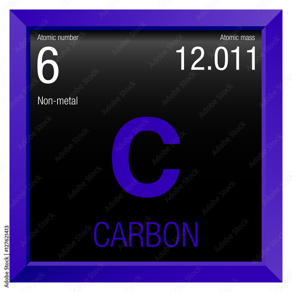 Sticker Carbon symbol. Element number 6 of the Periodic Table of the Elements - Chemistry - Violet square frame with black background - Stickers