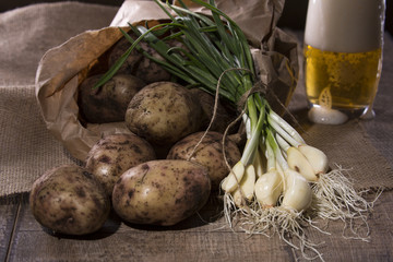 potatoes and fresh garlic from the garden