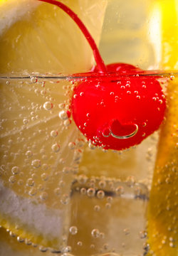  Carbonated Drink With Lemon And Sweet Cherry