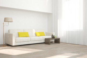 White room with sofa. Scandinavian interior design