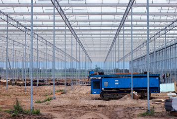 Modern greenhouse at the beginning of the process of construction.