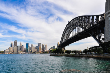 Naklejka premium Harbour Bridge, Opera and CBD from Kirribilli in Sydney, Austral