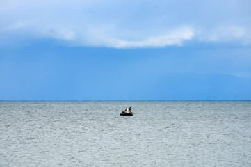 Pêcheur sur Lac Léman, Thonon-les-Bains