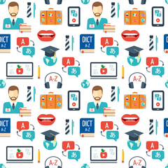 Foreign language learning seamless pattern. Flat design. Vector