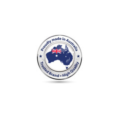 Proudly made in Australia, Trusted brand, High Quality - shiny label / icon for commerce business industry