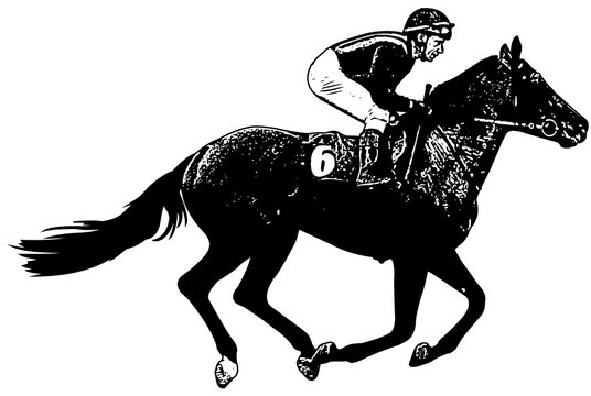 jockey riding galloping race horse sketch illustration