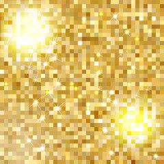 Glittering Gold Texture for your design. Seamless vector pattern in the form of a pebble like golden dust. Golden metallic small figures. Geometric seamless pattern. Vector illustration.